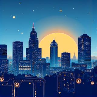 Illustration of Austin's skyline with technology symbols and gears, representing the city's innovation ecosystem.