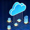 Abstract icon of a cloud server connecting to various digital documents, representing centralized digital IP portfolio management.