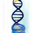 Icon representing healthcare and biotech, with DNA strands, beakers, and medical cross symbols.