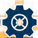 Icon representing manufacturing, with factory gears, assembly lines, and industrial robots.