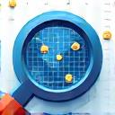 Abstract icon of a magnifying glass over a global network, representing automated trademark monitoring and alerts.