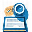 Icon representing case assessment and strategic planning with a magnifying glass over documents