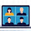 Icon of a video call screen with a legal document, representing virtual depositions